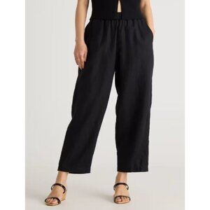 Quince Womens European Linen Pants L Black Elastic Waist